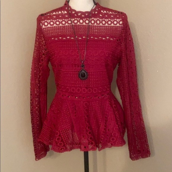 Emily Rose Tops - 🌻Lovely Crochet lace peplum top in burgundy.🌻